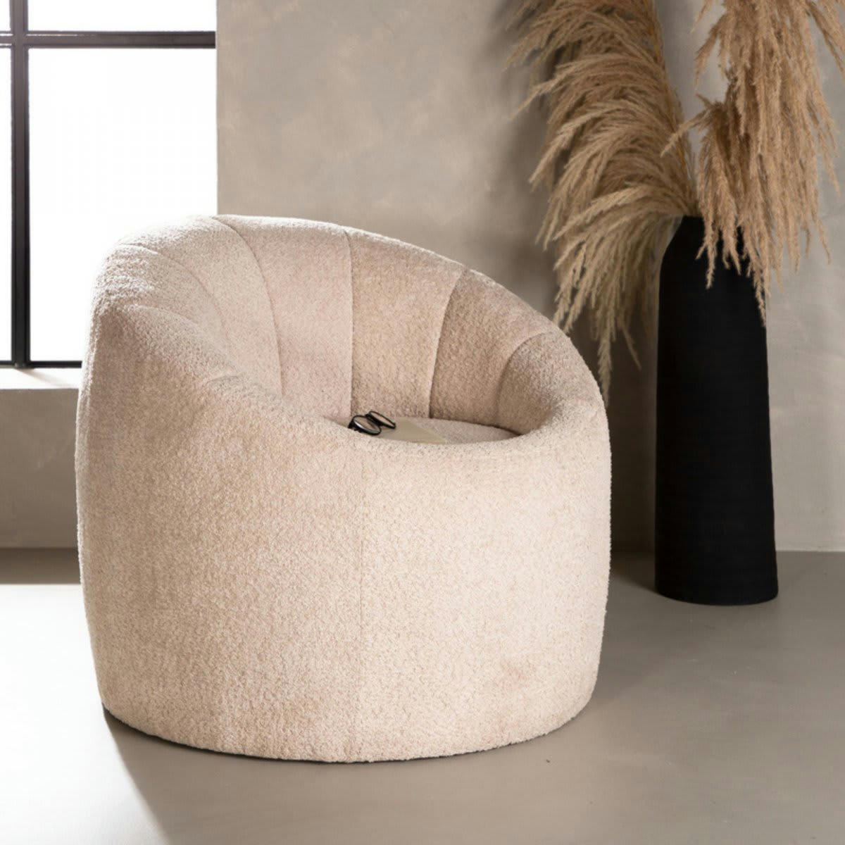 ANTOINE - Fauteuil moderne en tissu bouclé beige
