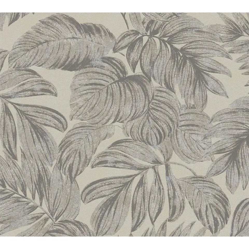 A.S. Cr&eacute;ation behang bladeren bruin, grijs en beige - 53 cm x 10.05 m