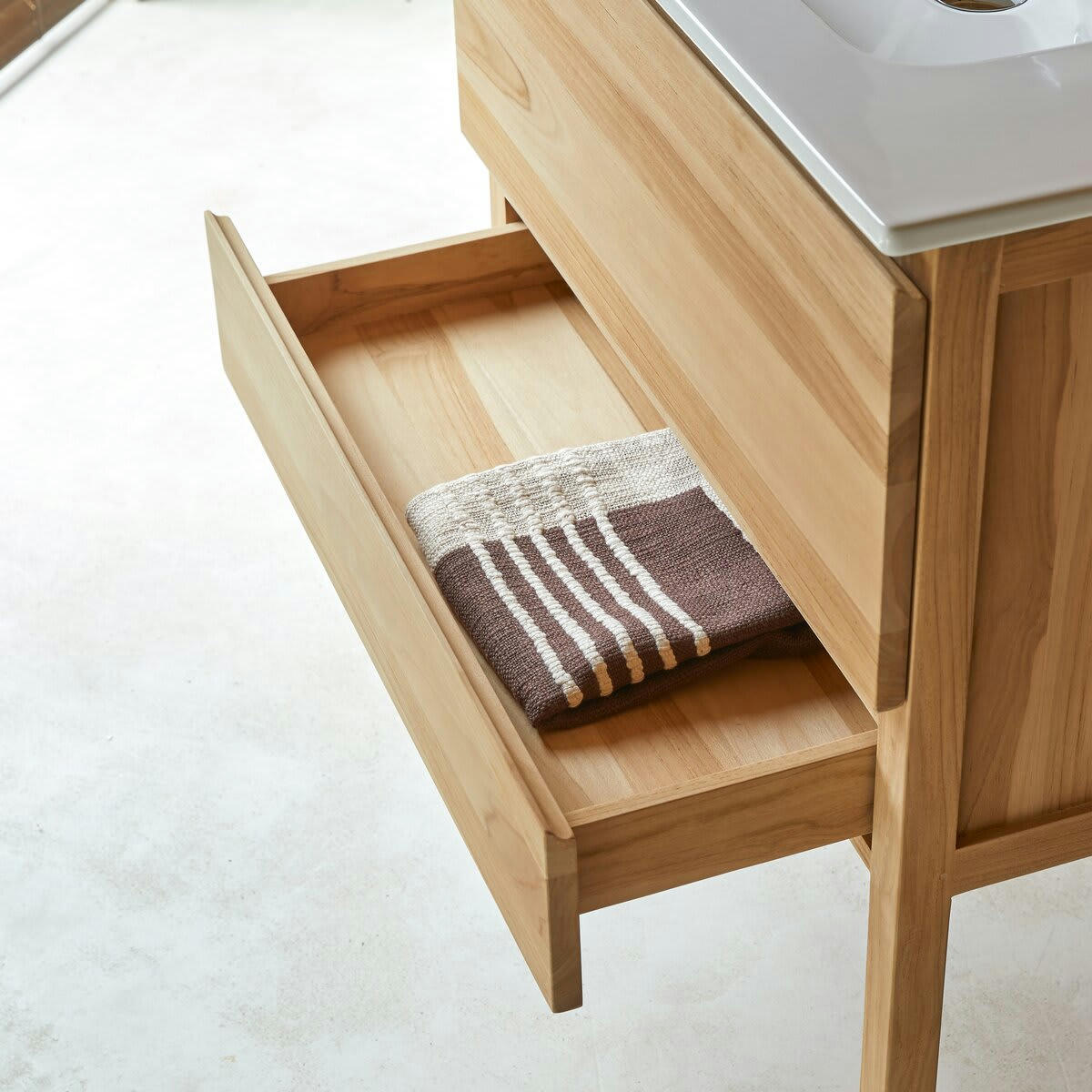 EDGAR - Meuble salle de bain en teck massif et céramique 80 cm