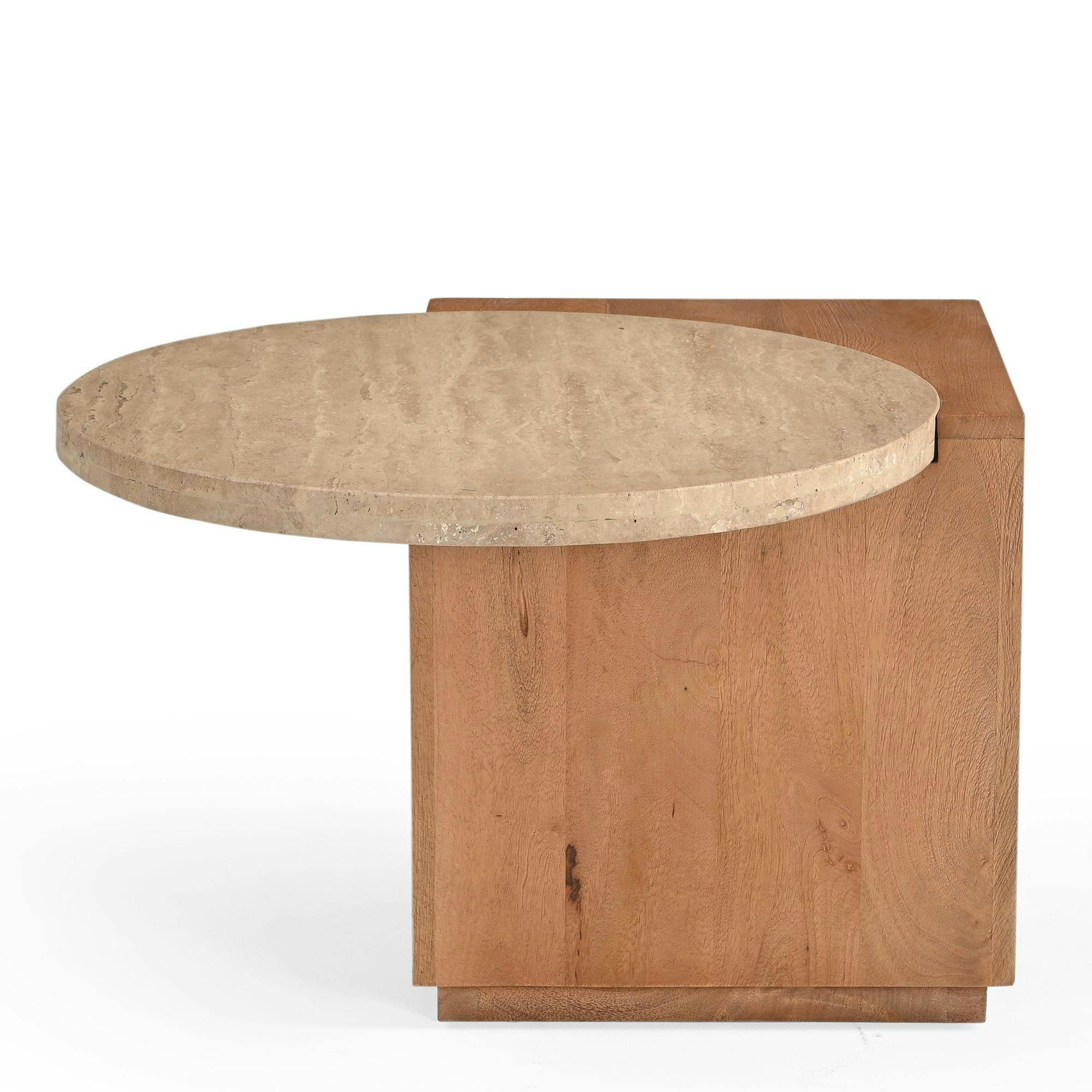 Petite table basse travertin et bois design DUOMO
