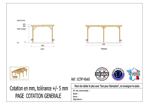 Carport toit plat 450cmx650cm bois DOUGLAS français (charpente - auvent - abri camping-car). 29 m². Garantie 10 ans.