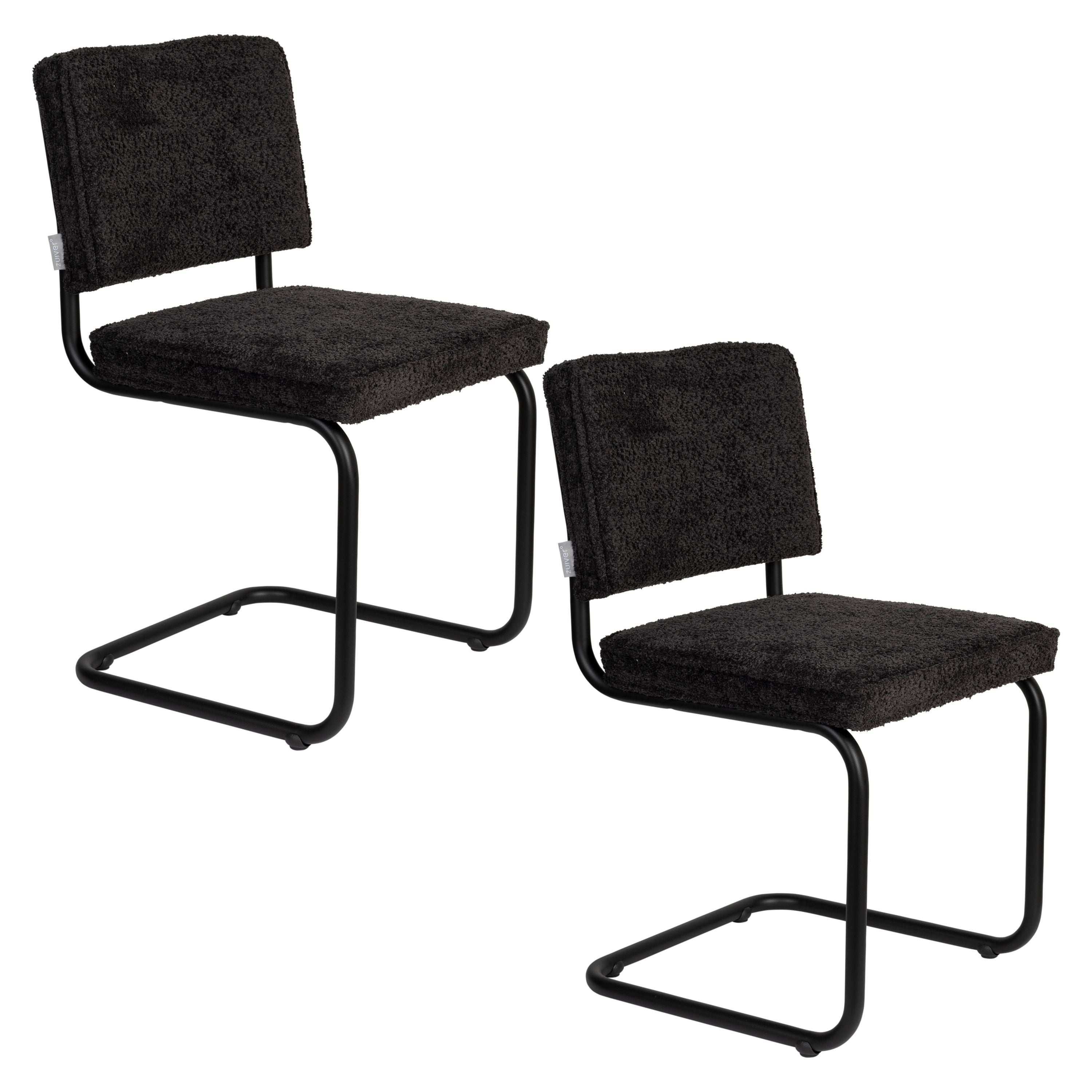 Zuiver Ridge Soft Eetkamerstoelen Zwart - Set van 2