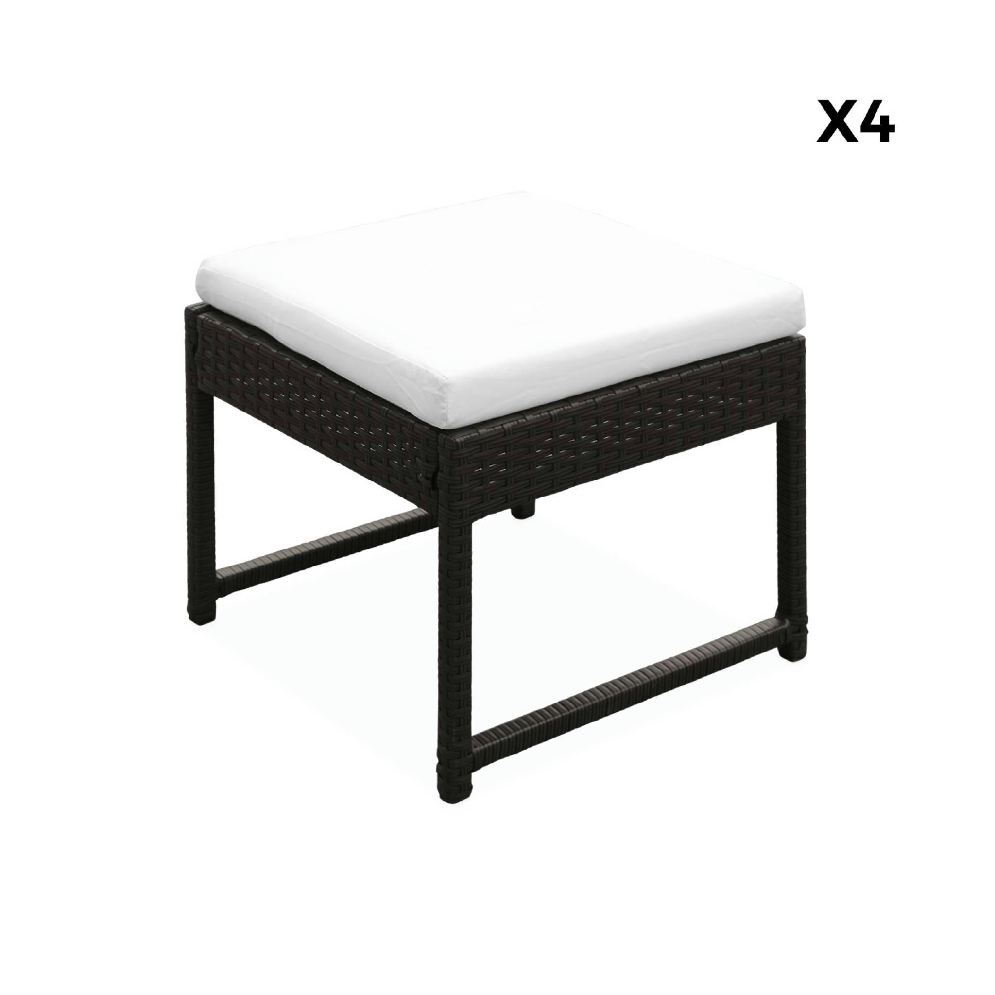 POUFS POUR TABLE DE JARDIN - Lot de 4 poufs marron et écru pour table de jardin