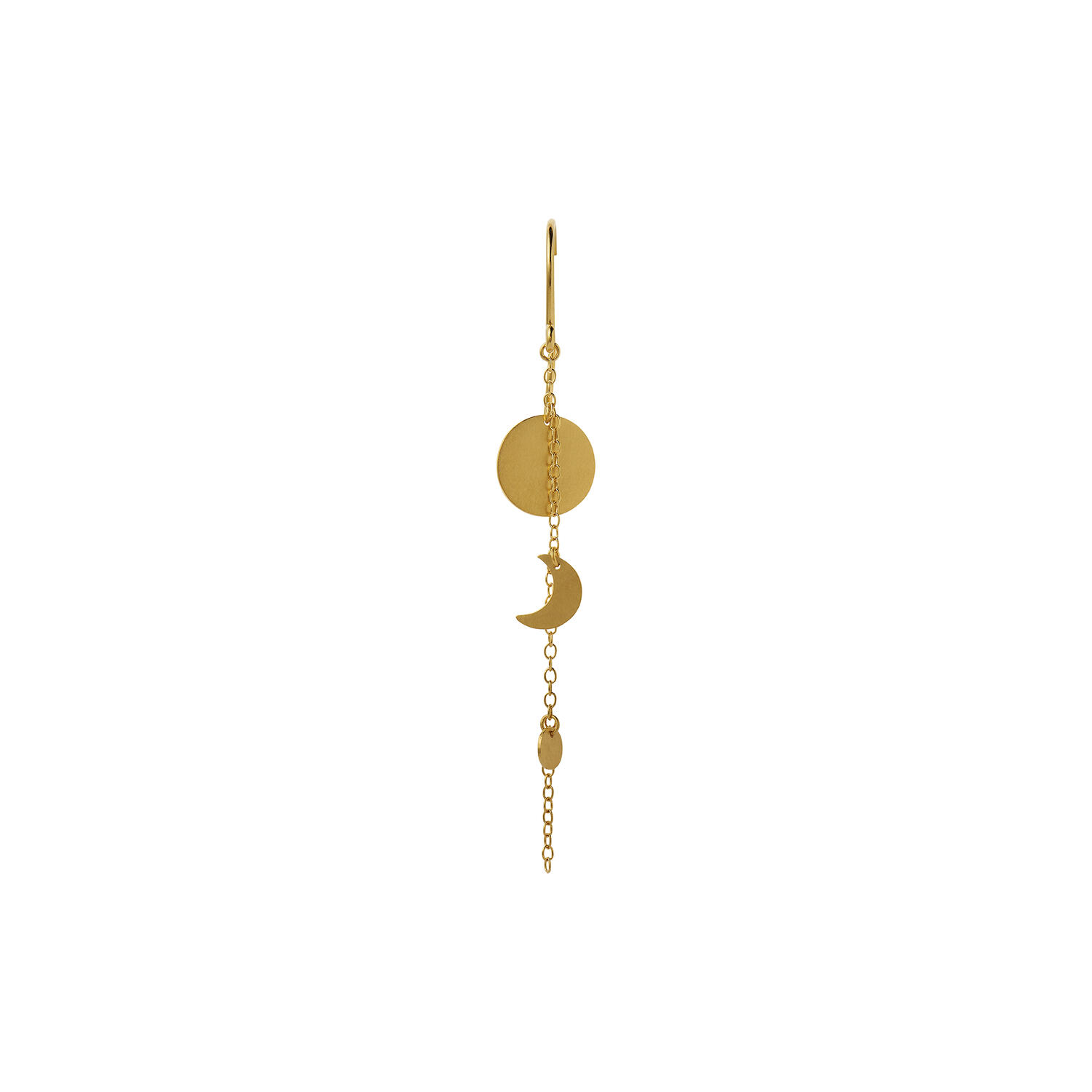 Sun and Moon Earring with Chain Single, gold