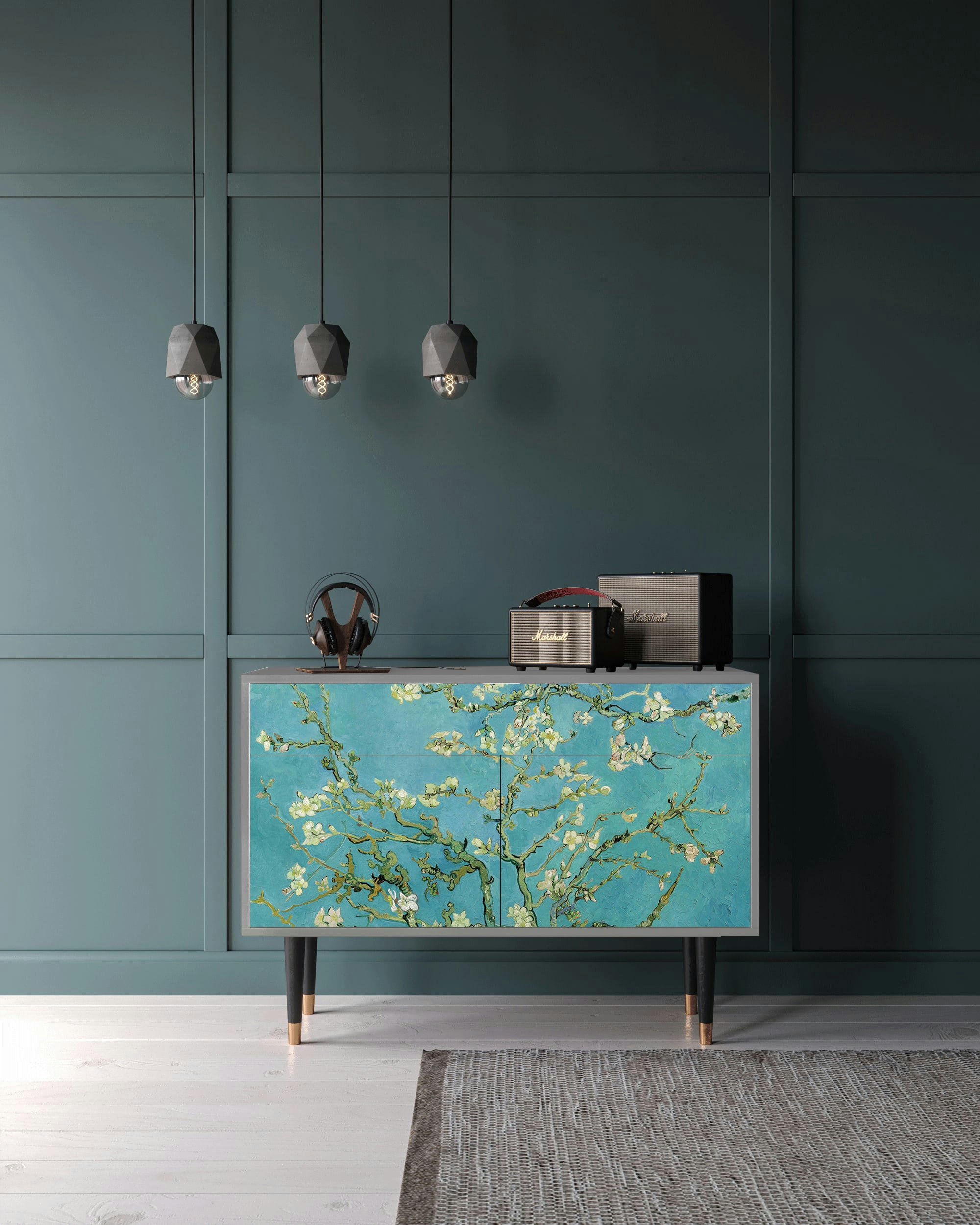 ALMOND BLOSSOM BY VAN GOGH - Buffet  bleu 2 tiroirs et 2 portes L 115 cm