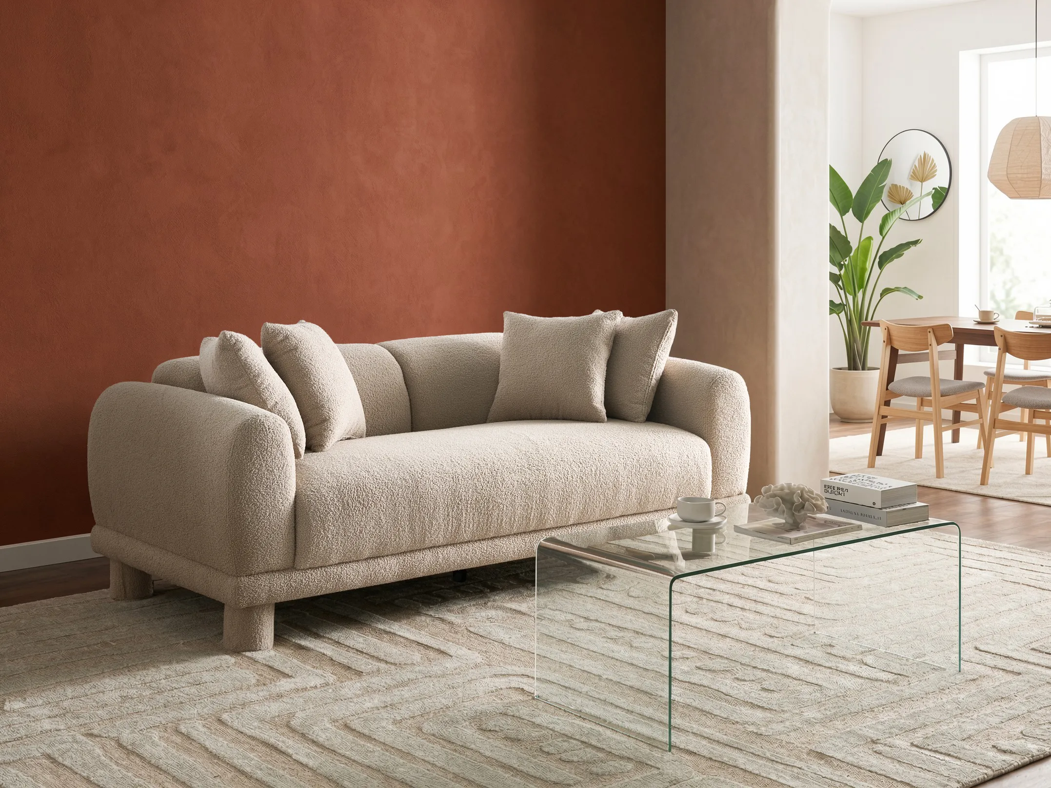 Sofa 3 Seater PORI Boucle Beige