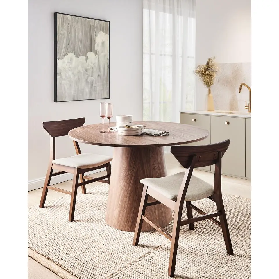 HOPKINS - Eetkamerstoelen set van 2 - Donkerbruin/Beige - Rubberhout