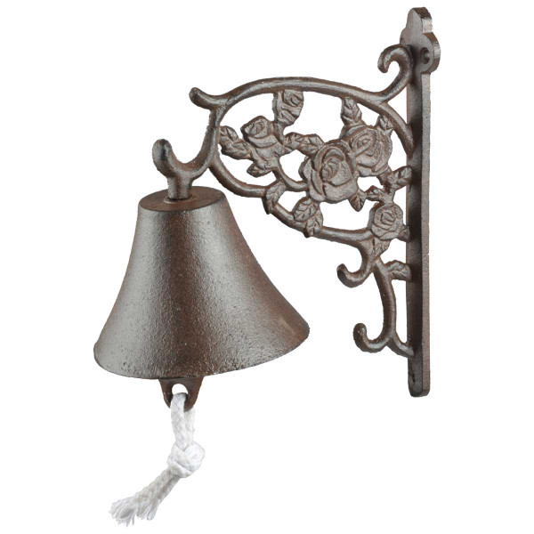 Żeliwny dzwonek ogrodowy RETRO z różą Esschert Design brązowy 19 cm