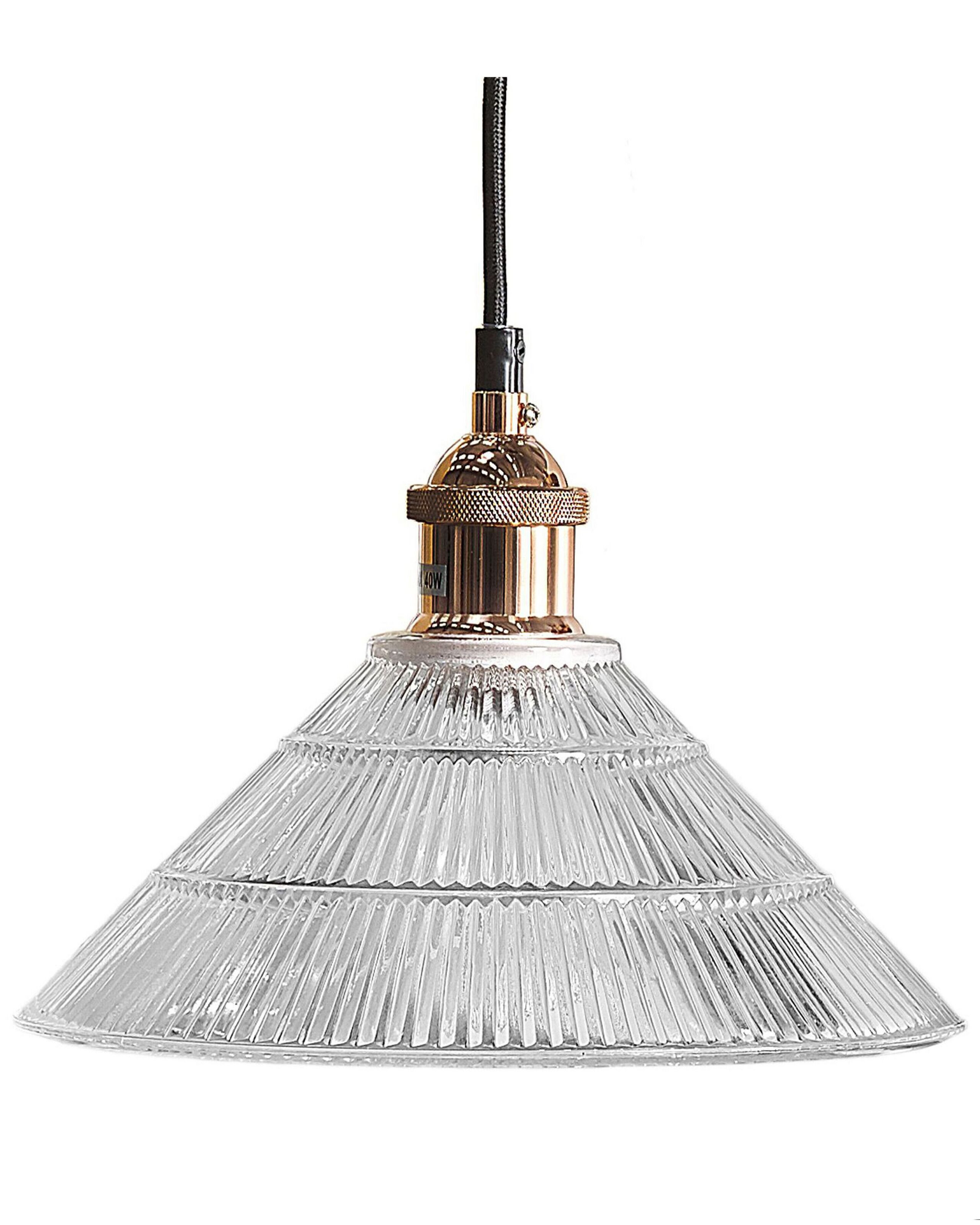 Lampa wisząca szklany klosz miedziana