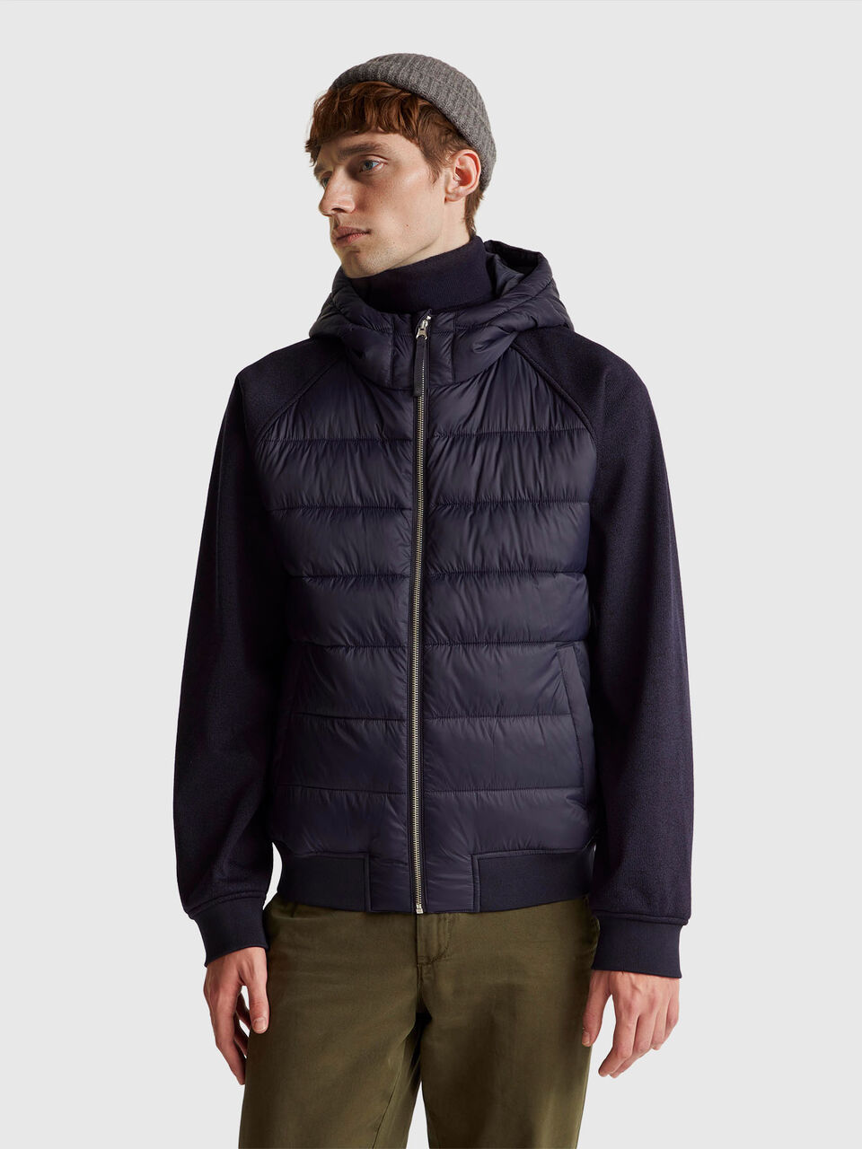 Regular fit jacket in nylon and knit fabric