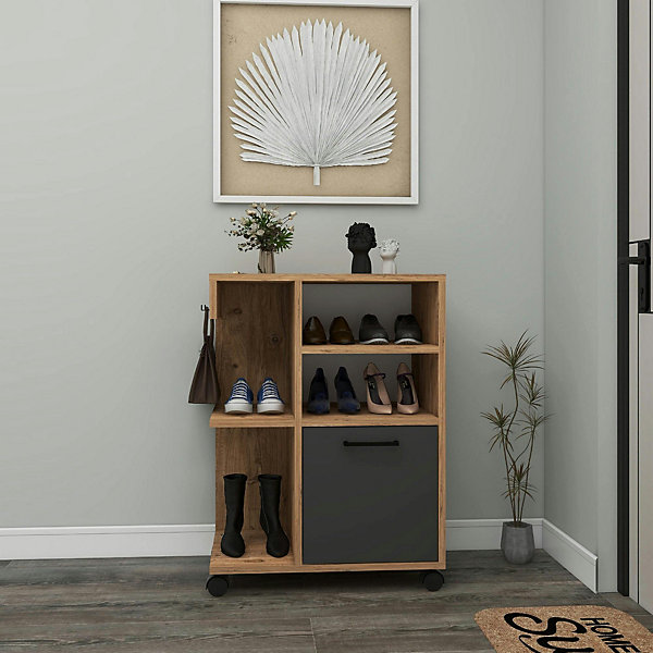 Meuble de rangement sur roulettes effet bois de pin MARFA