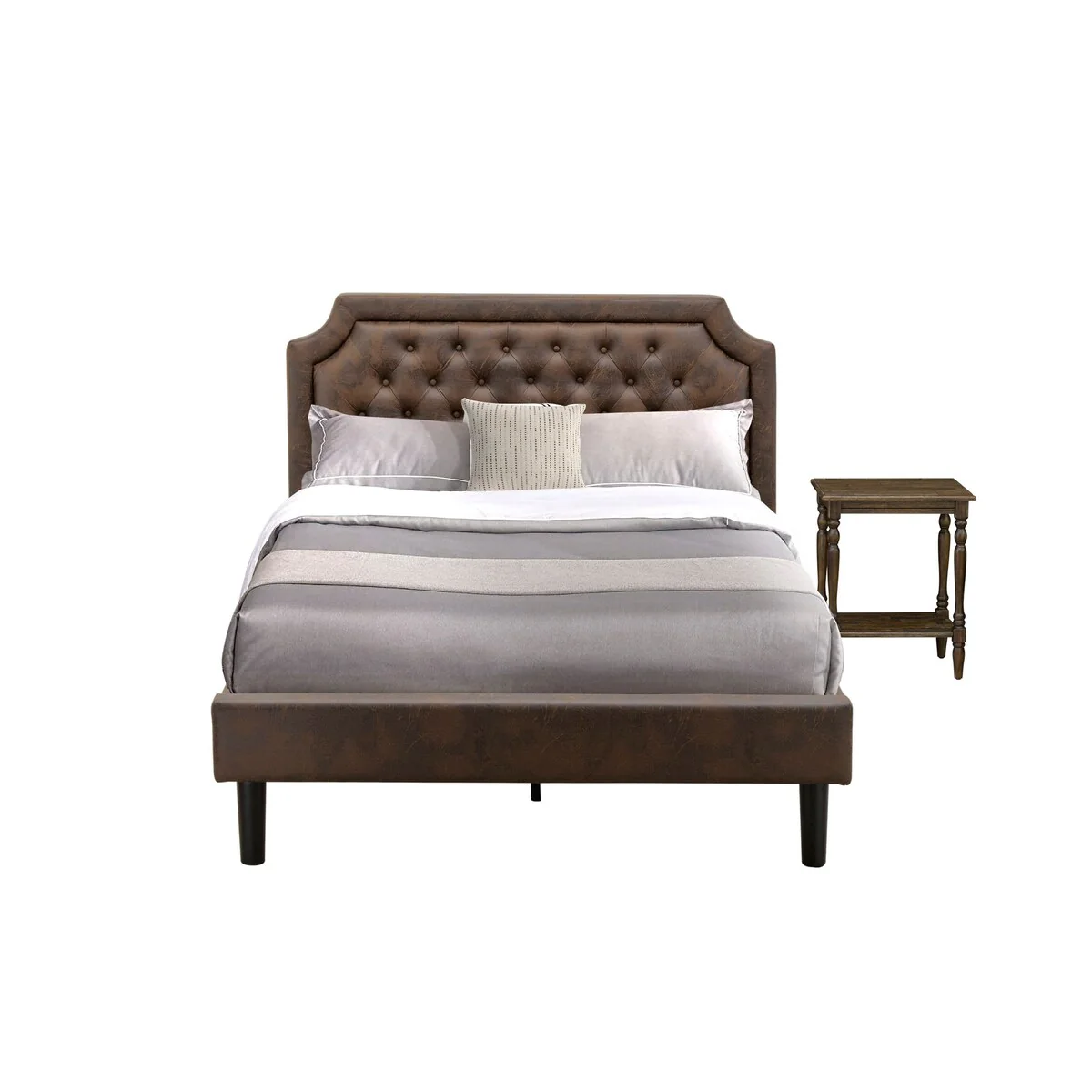 2-Piece Granbury Bed Set with Bed and 1 Distressed Jacobean Nightstand - Dark Brown Pu leather and Black Legs(Bed Size Option)
