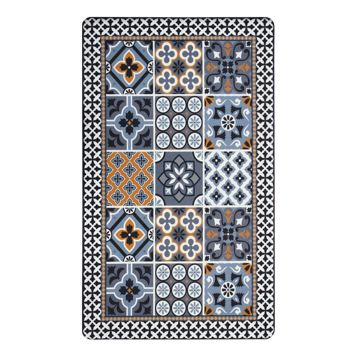 AZULEJOS - Tapis de cuisine carreaux de ciment bleu foncé 45x75