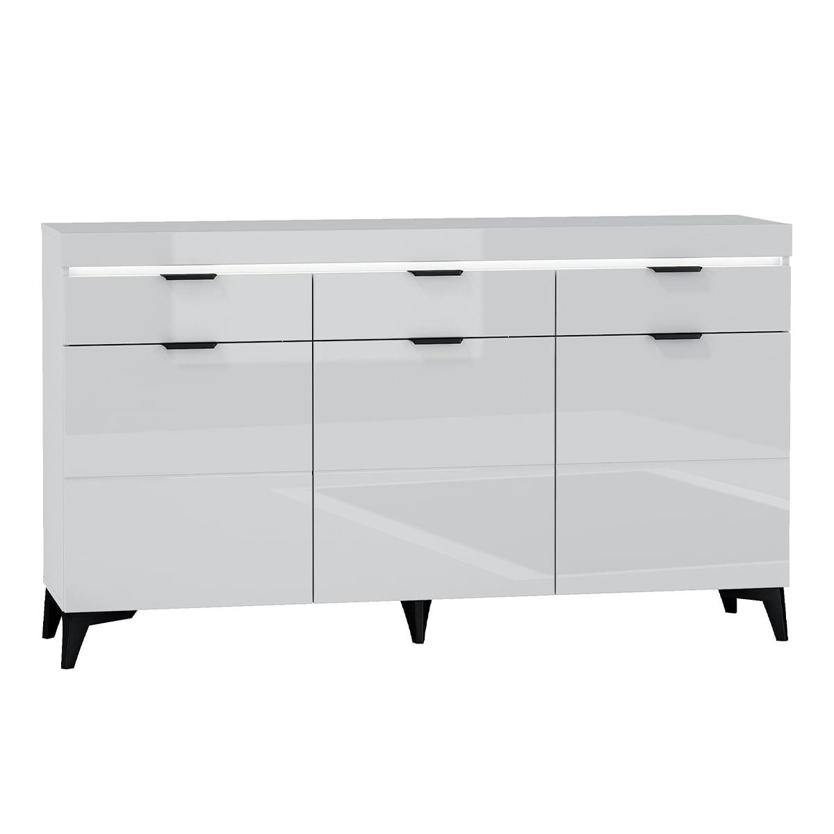 - Buffet 3 portes 3 tiroirs LED inclus stratifiés blanc