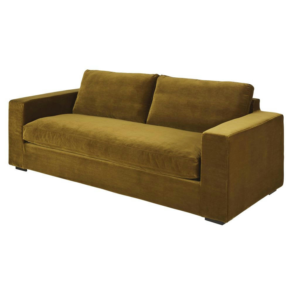 Jekill - Canapé 3/4 places en velours coloris bronze, matelas 10 cm
