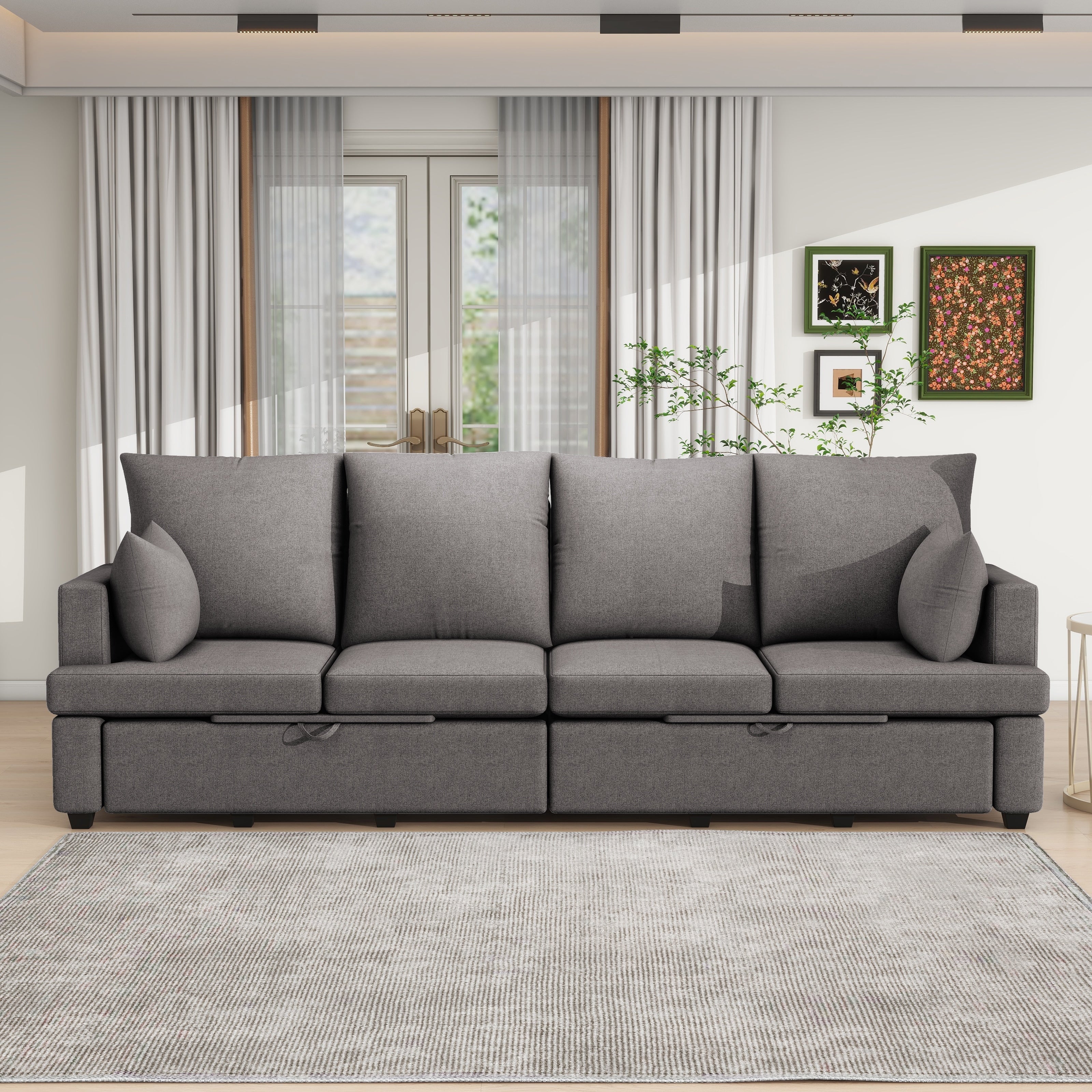 Grey 103.2'' Chenille 4-Seat Modular Sectional Sofa with 2 Pillows, Multi-Functional Storage, and Easy Assembly