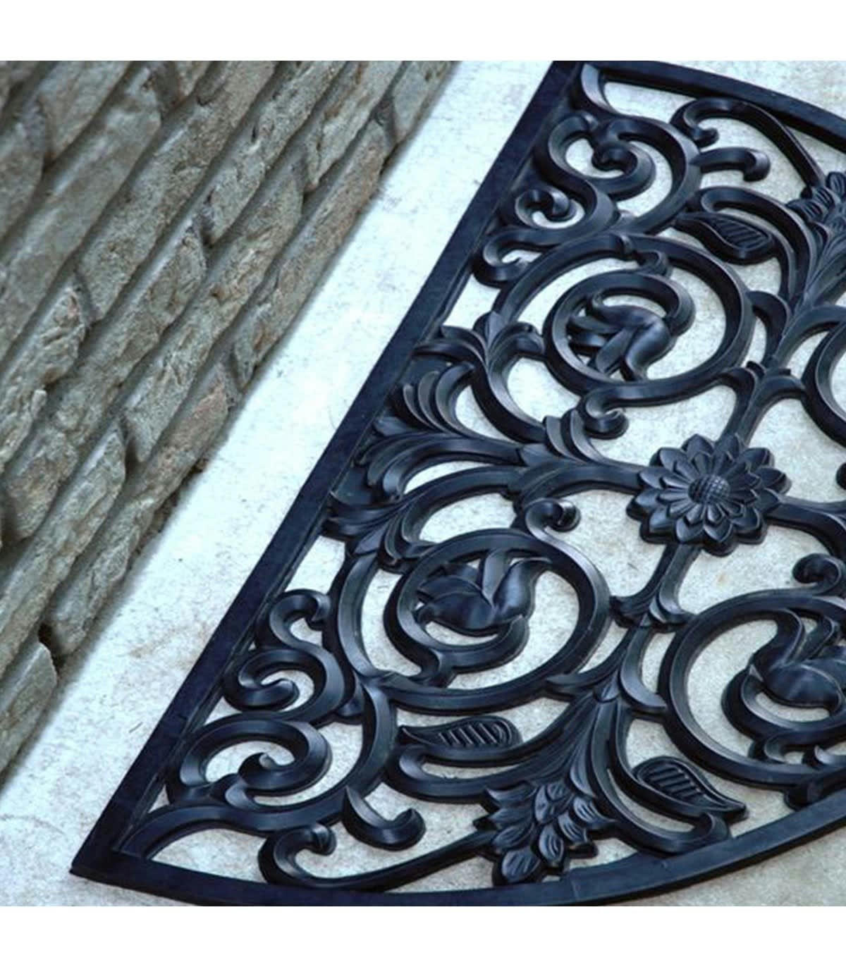 - Paillasson d'extérieur demi-lune en caoutchouc - 75 x 45 cm - Noir