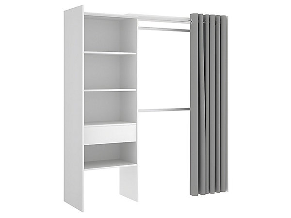 Dressing d'angle extensible GONTRAN - L164/214 cm - Blanc et gris