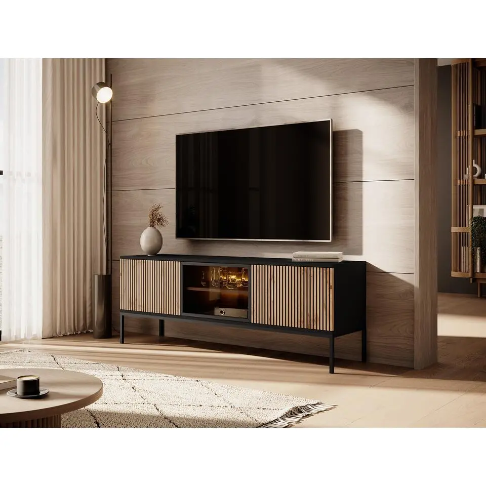 Meubella - TV-Meubel Legend - Mat zwart - Eiken - 154 cm