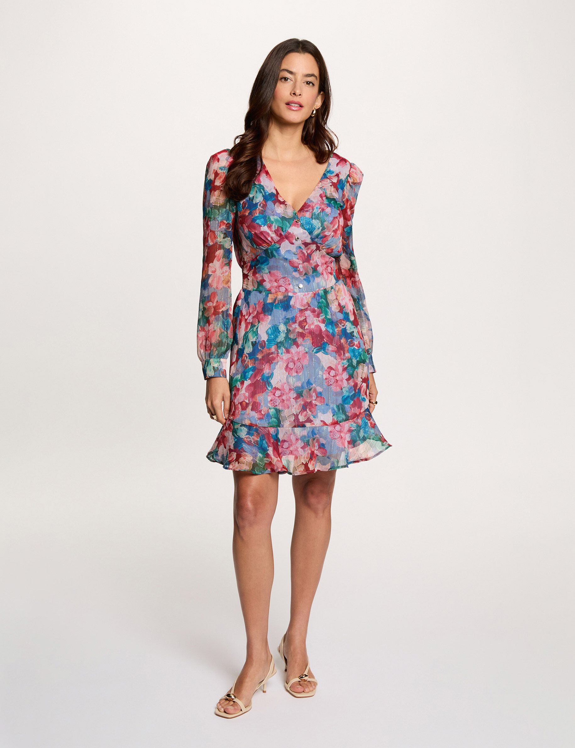 Short Dress With V-Neck Multicolor Women