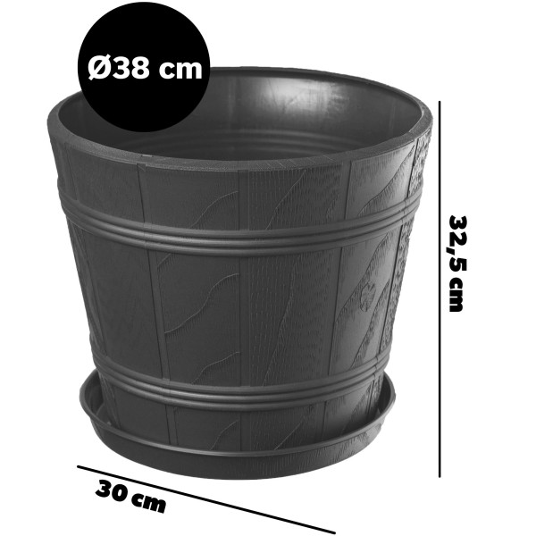 Doniczka Osłonka Donica z Podstawką Grafit 38cm