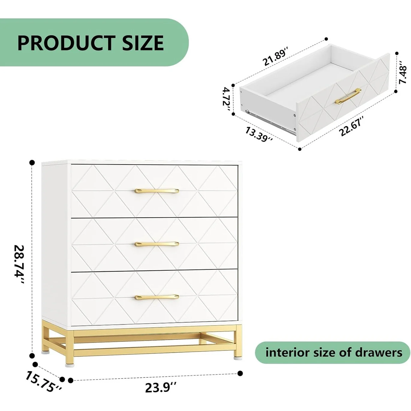 3 Drawer Dresser Wooden Bedside Storage Bedroom Triple Dresser Bedside Dresser