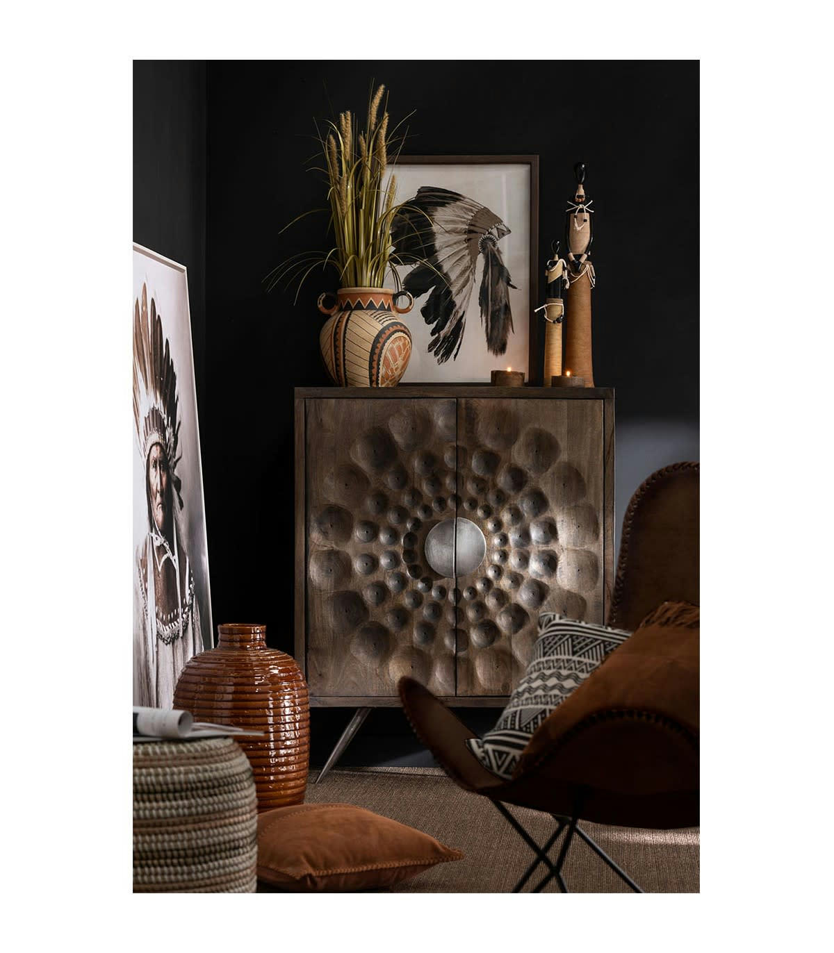 - Buffet 2 Portes Ethnique Bois De Manguier Marron L89cm