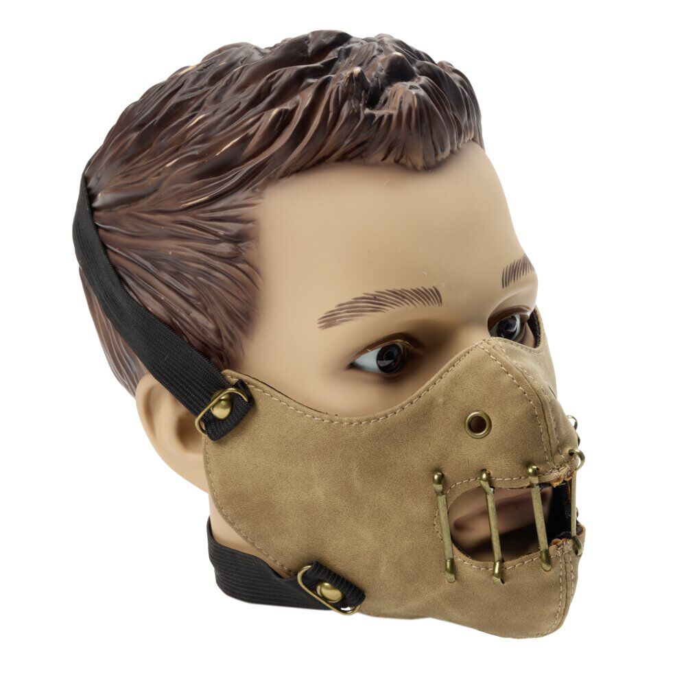 Masque Halloween adulte style Hannibal Lecter muselière cuir beige 16x20cm
