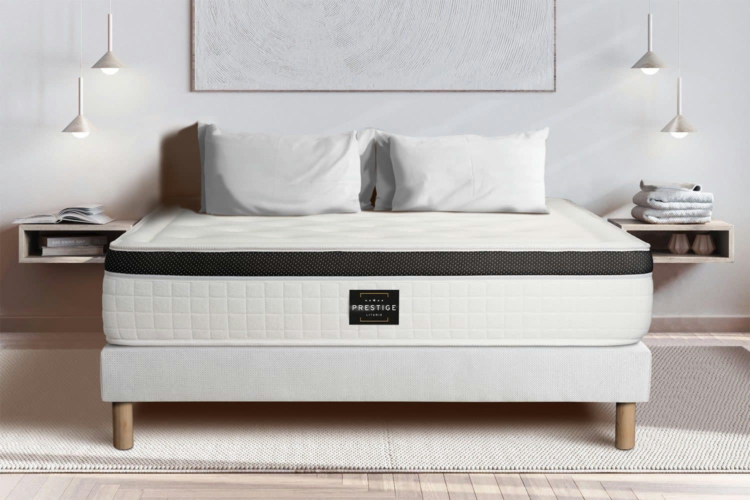 PRIVILÈGE - Ensemble 140x190 Mémoire de forme sommier Blanc