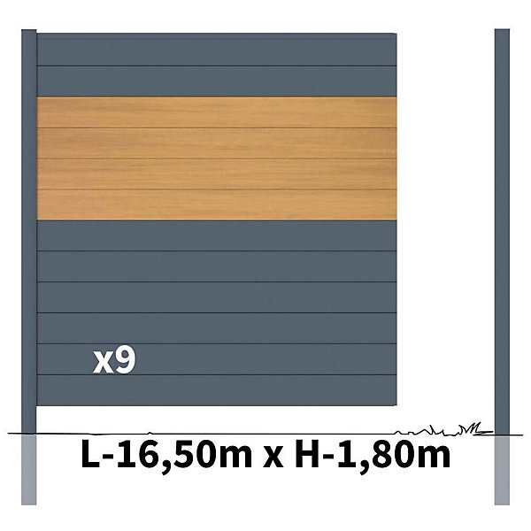 Kit clôture aluminium poteau à sceller - BAHIA &CRUZ Cèdre H-1,8m