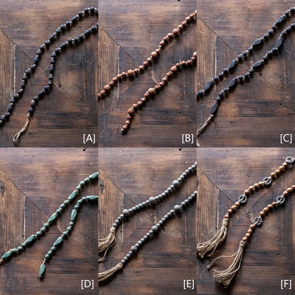 RusticReach Wood Beaded Cord Curtain Tiebacks DIY Door Curtain 47" Long
