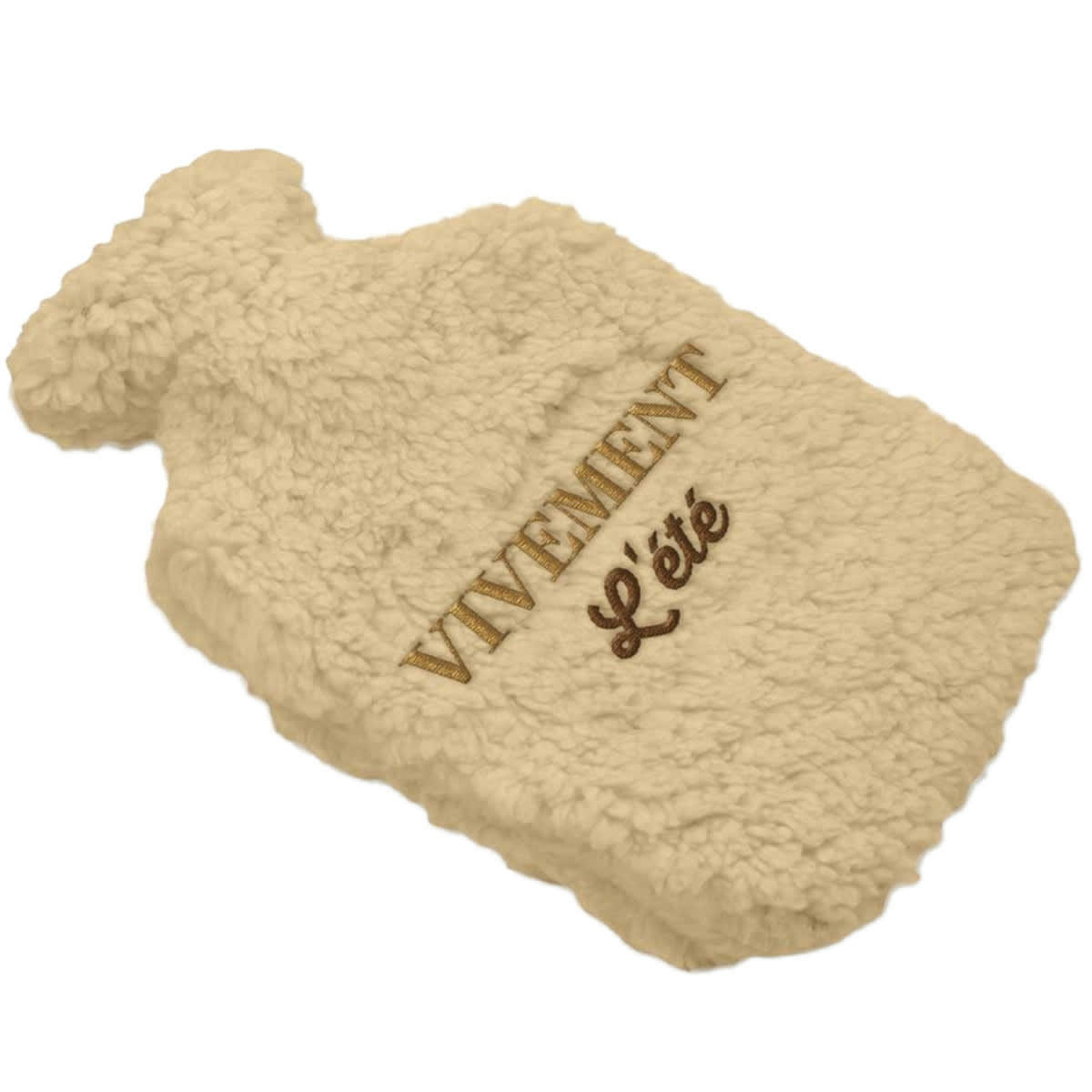 - Bouillotte beige avec enveloppe en fourrure