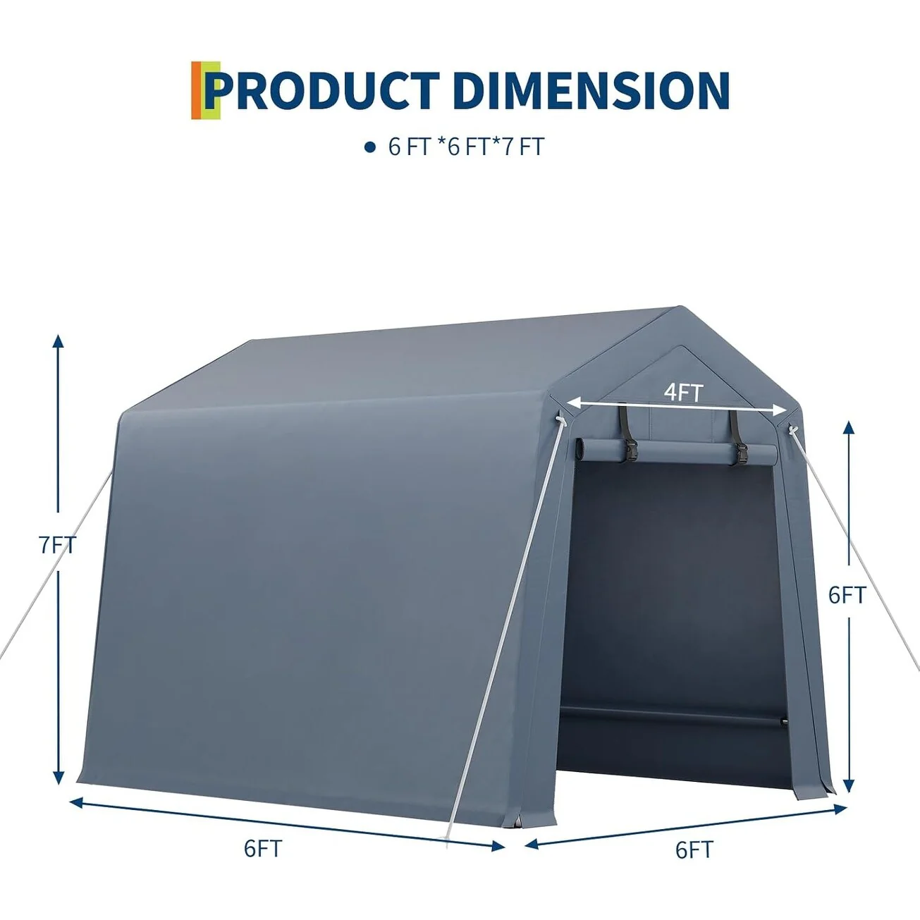 Outdoor Storage Shed, Portable Carport with Roll-Up Ventilated Zipper Door and Windows, Heavy Duty Waterproof Tarp
