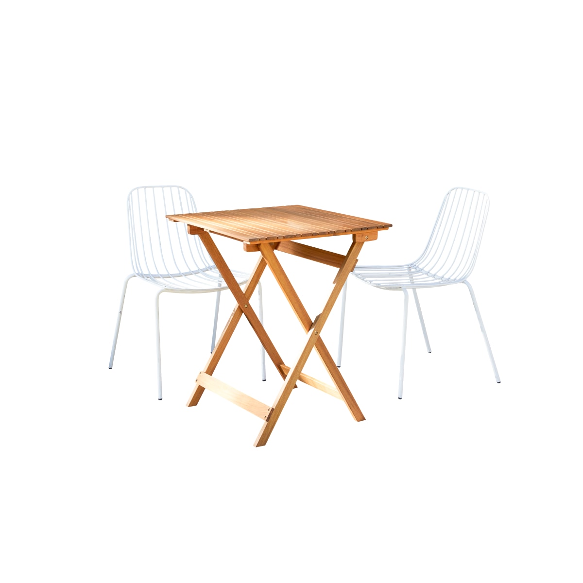 Tikamoon Tuinset van massief acaciahout en metaal white, 2 stoelen - Wit