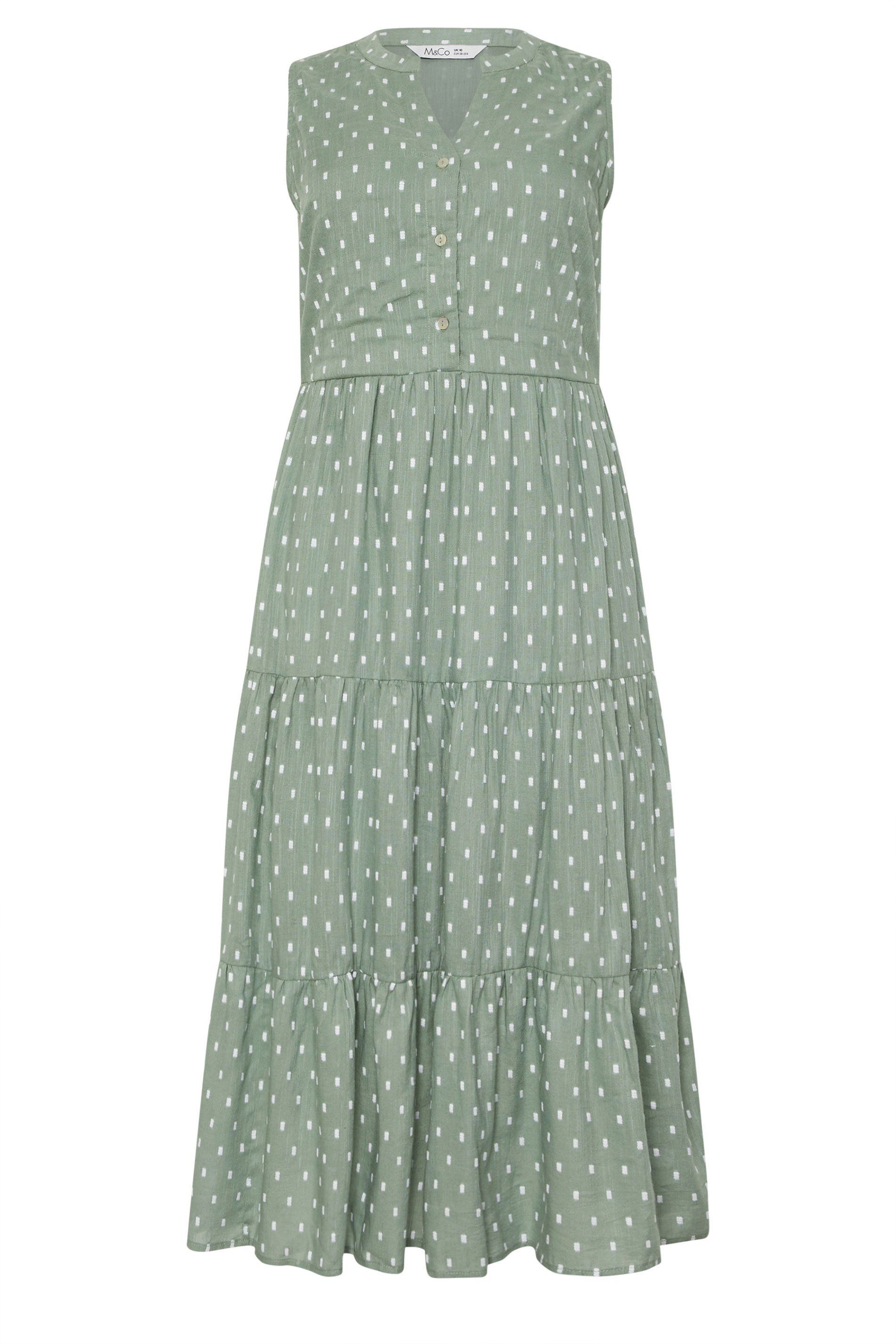 M&Co Dobby Sleeveless Tiered Cotton Midi Dress