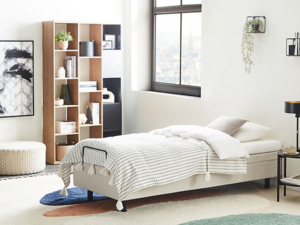 Lit réglable sans tête de lit Tissu CASTELLAN 80 x 200 cm Beige clair