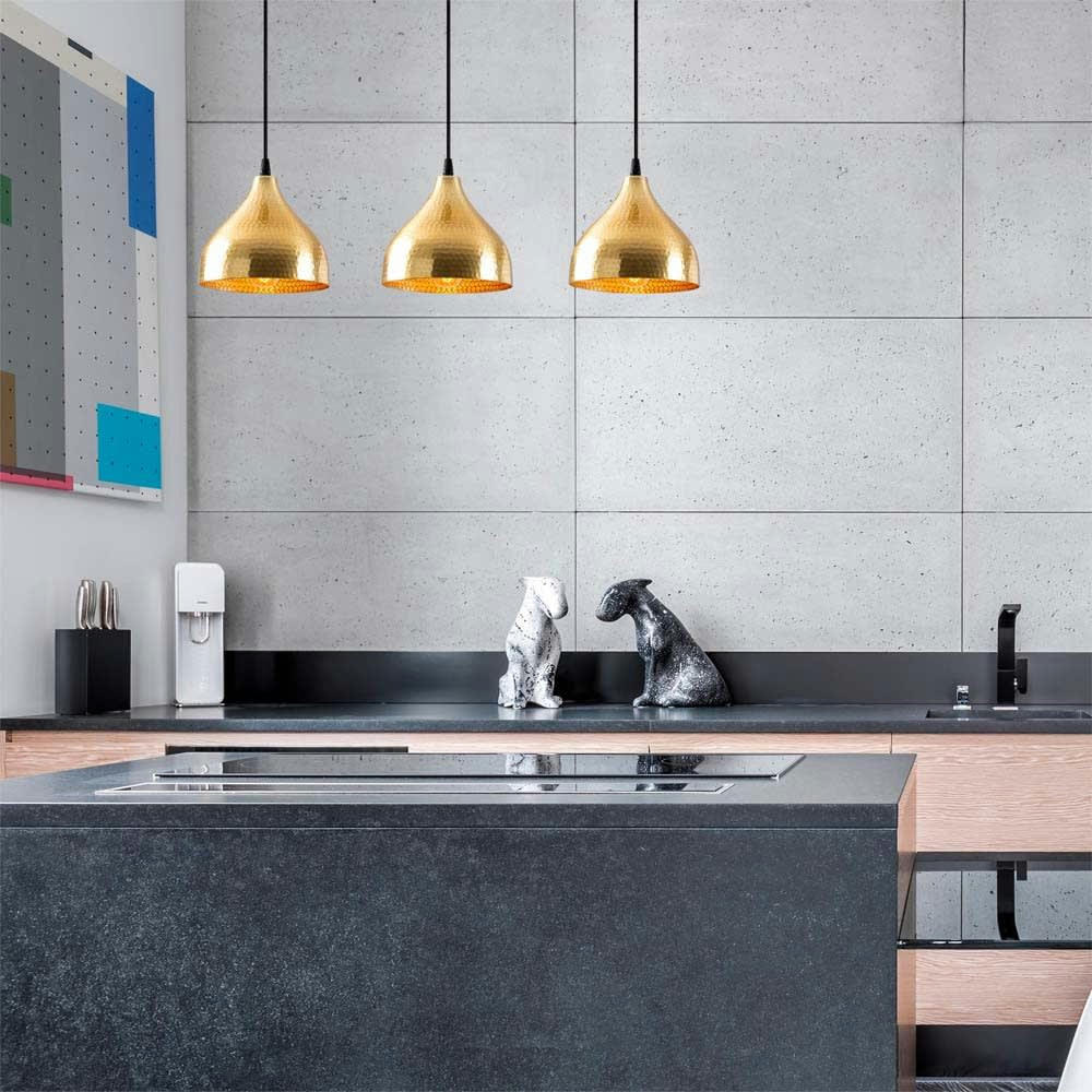 ASNEY - Suspension doré 3 lumières et paravent avec relief