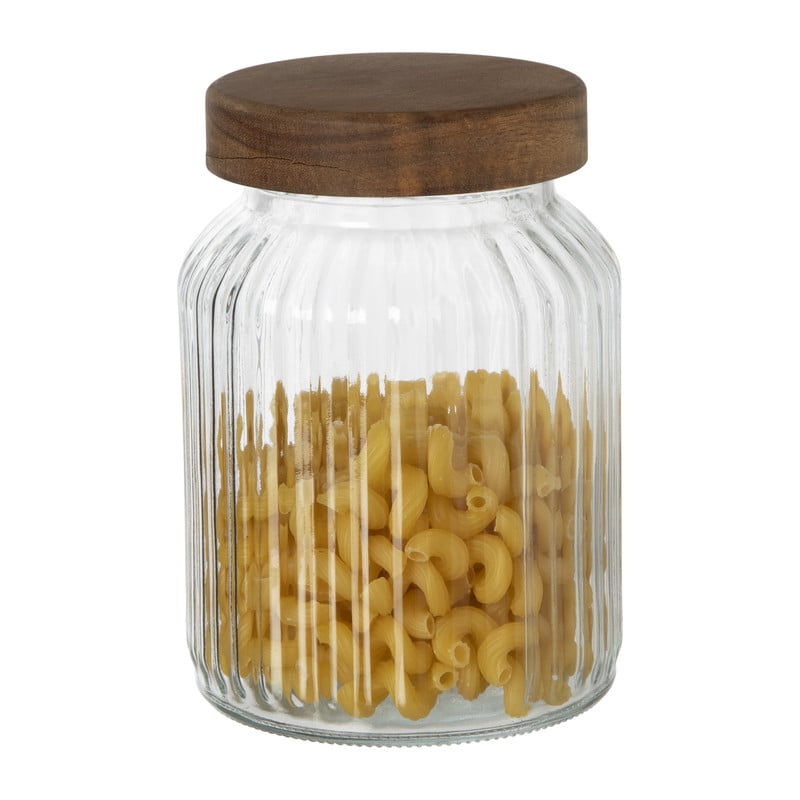 Voorraadpot ribbel met acacia deksel - &Oslash;11x16 cm