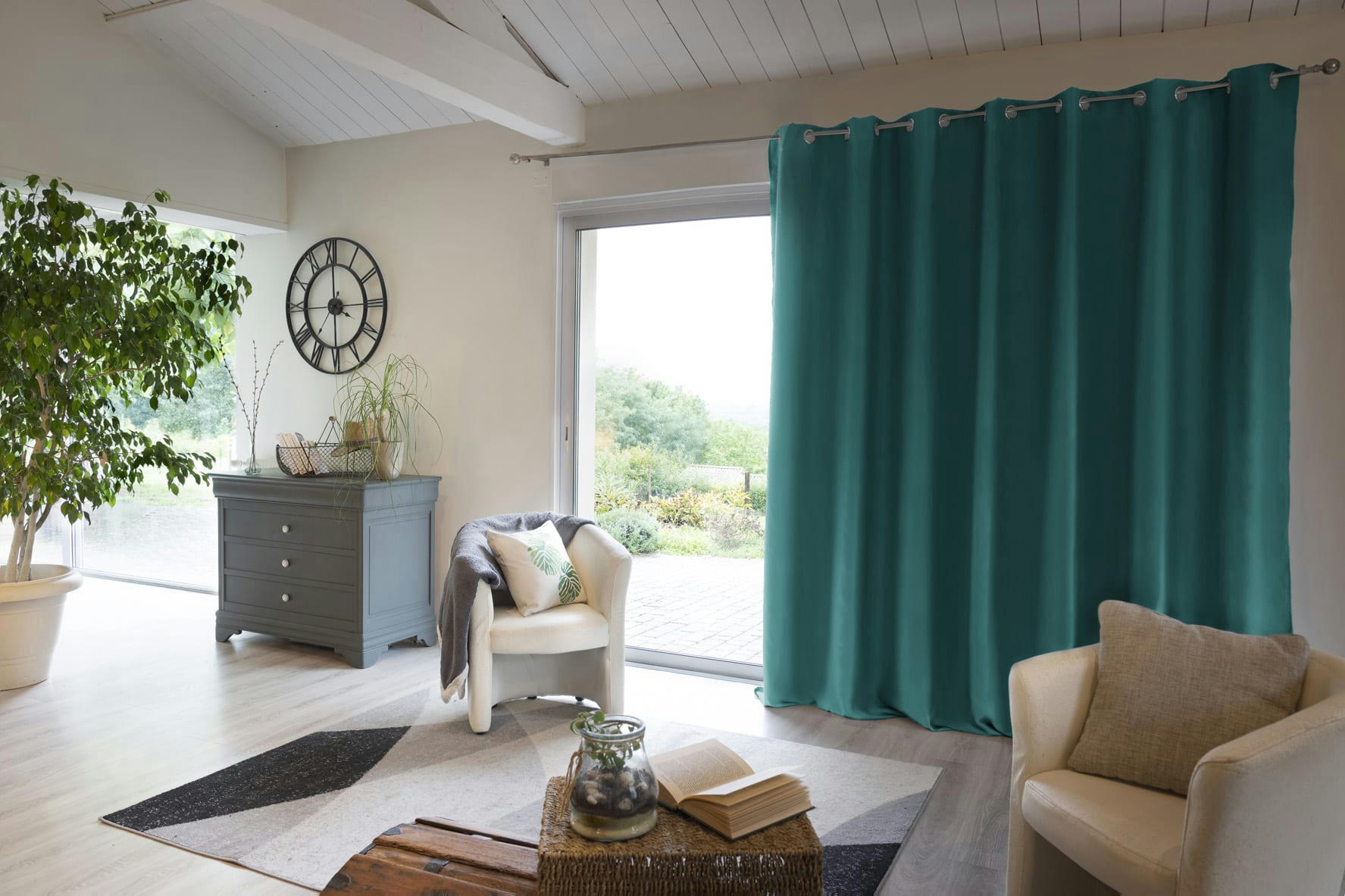 - Rideau occultant doublure polaire polyester bleu 280x260 cm