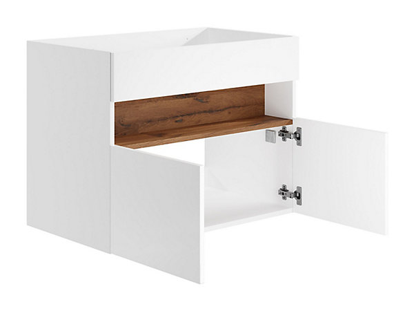 Meuble sous vasque suspendu à LEDs - Blanc et naturel foncé - L80 cm - POZEGA