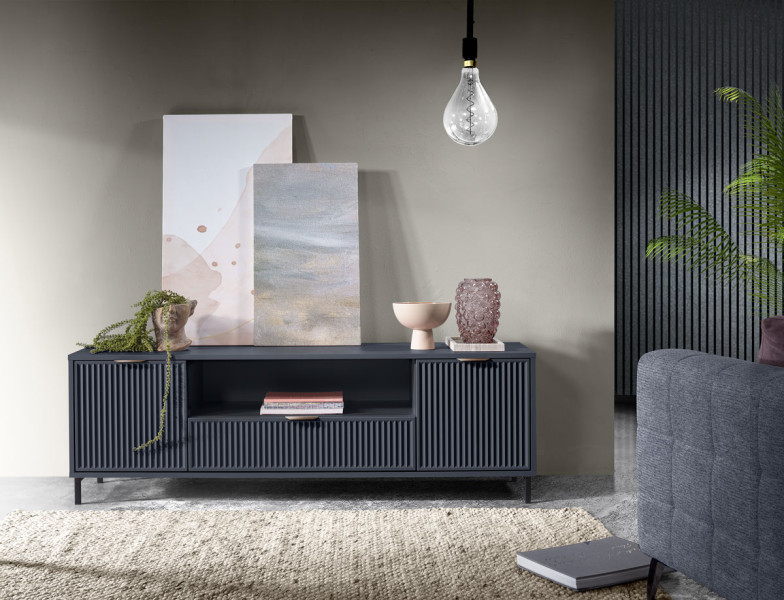 Szafka RTV LINK LS-4 165 cm indigo GRANAT RYFLOWANE FRONTY
