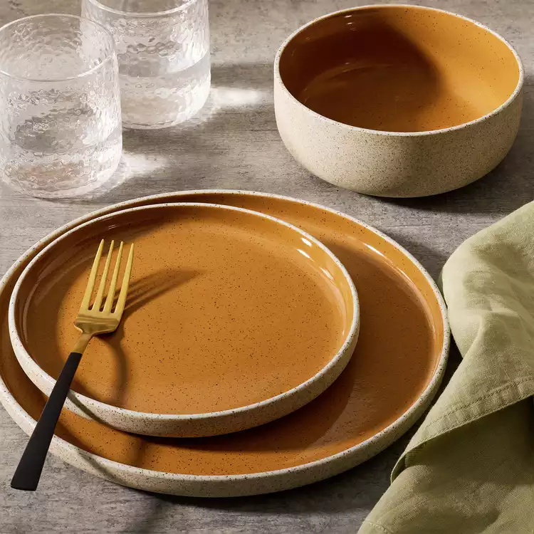 Habitat Raw Edge Speckle 12 Piece Stoneware Dinner Set-Camel