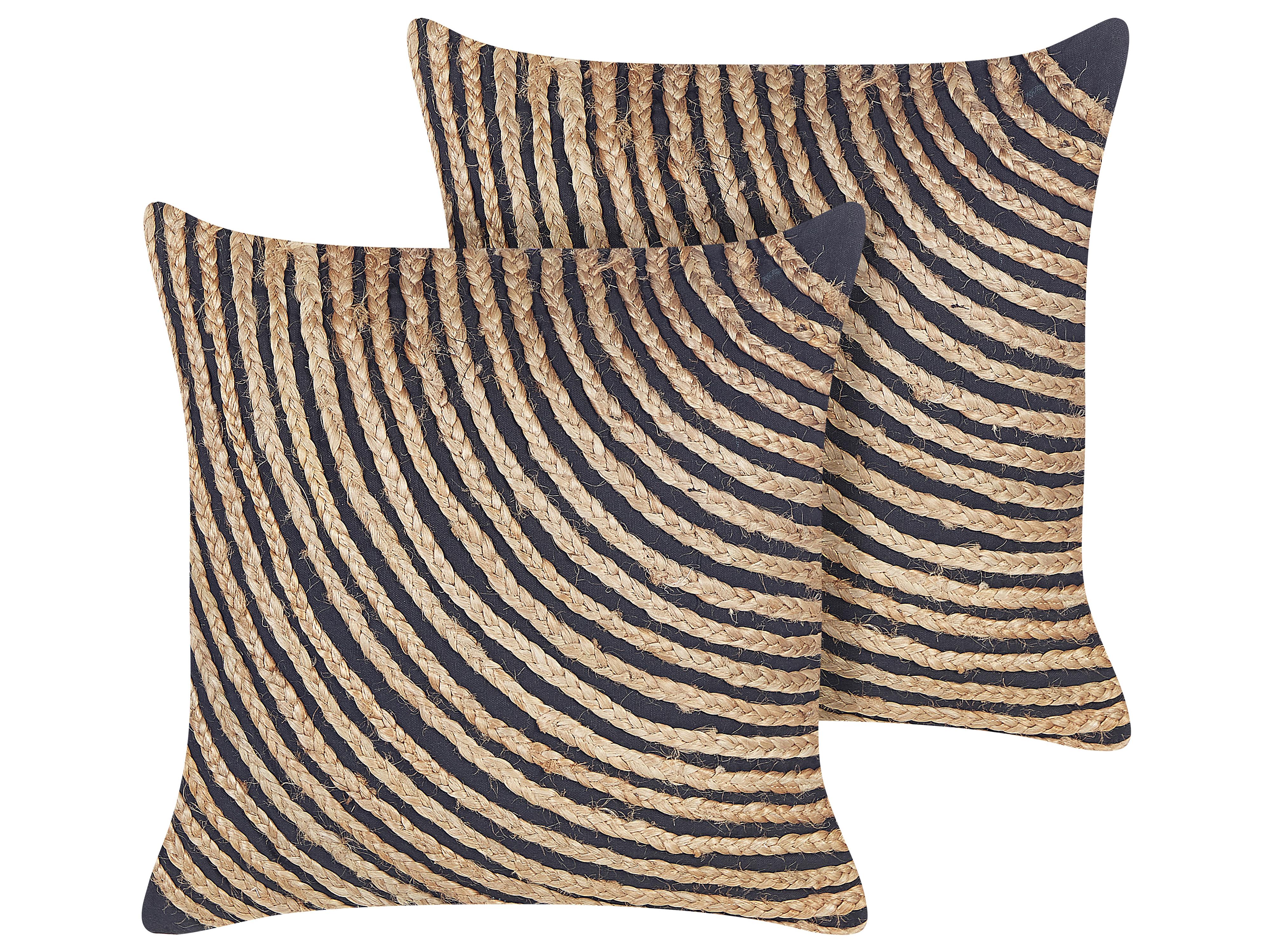 Throw Cushion BERGENIA Jute 45 x 45 cm Black Striped