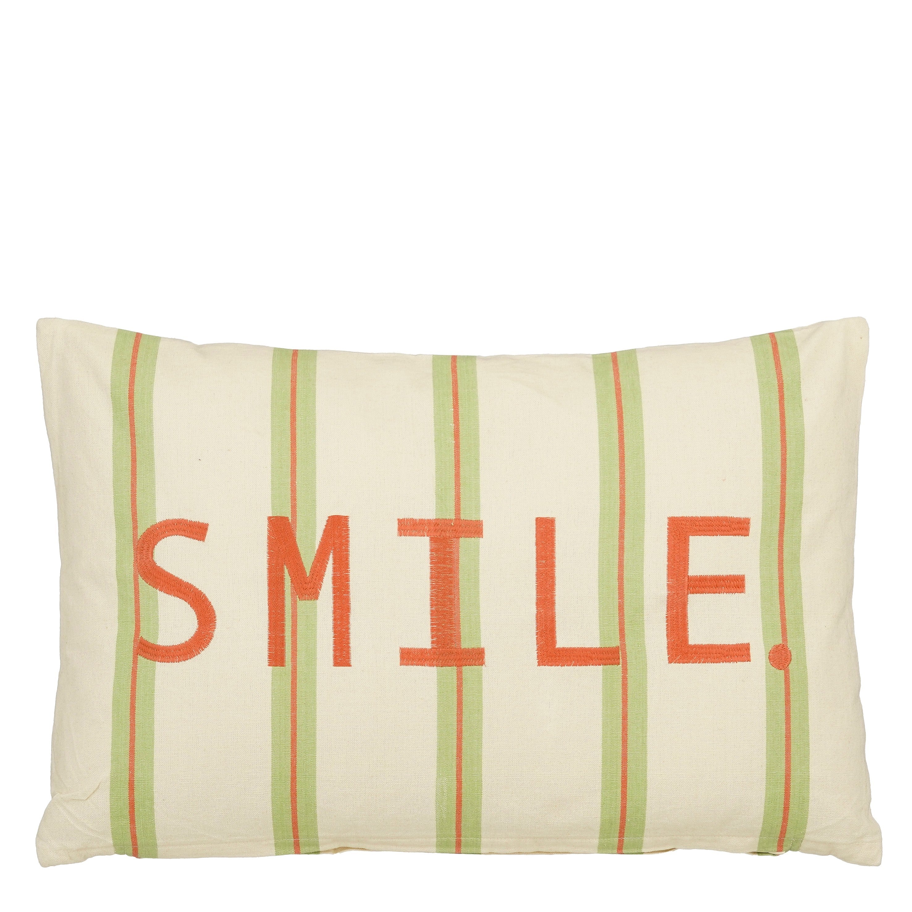 Mica Decorations Smile Sierkussen - Kussen met Kussenhoes - Woondecoratie Woonkamer - 55 x 35 x 10 cm - Katoen - Groen, Off-white, Oranje