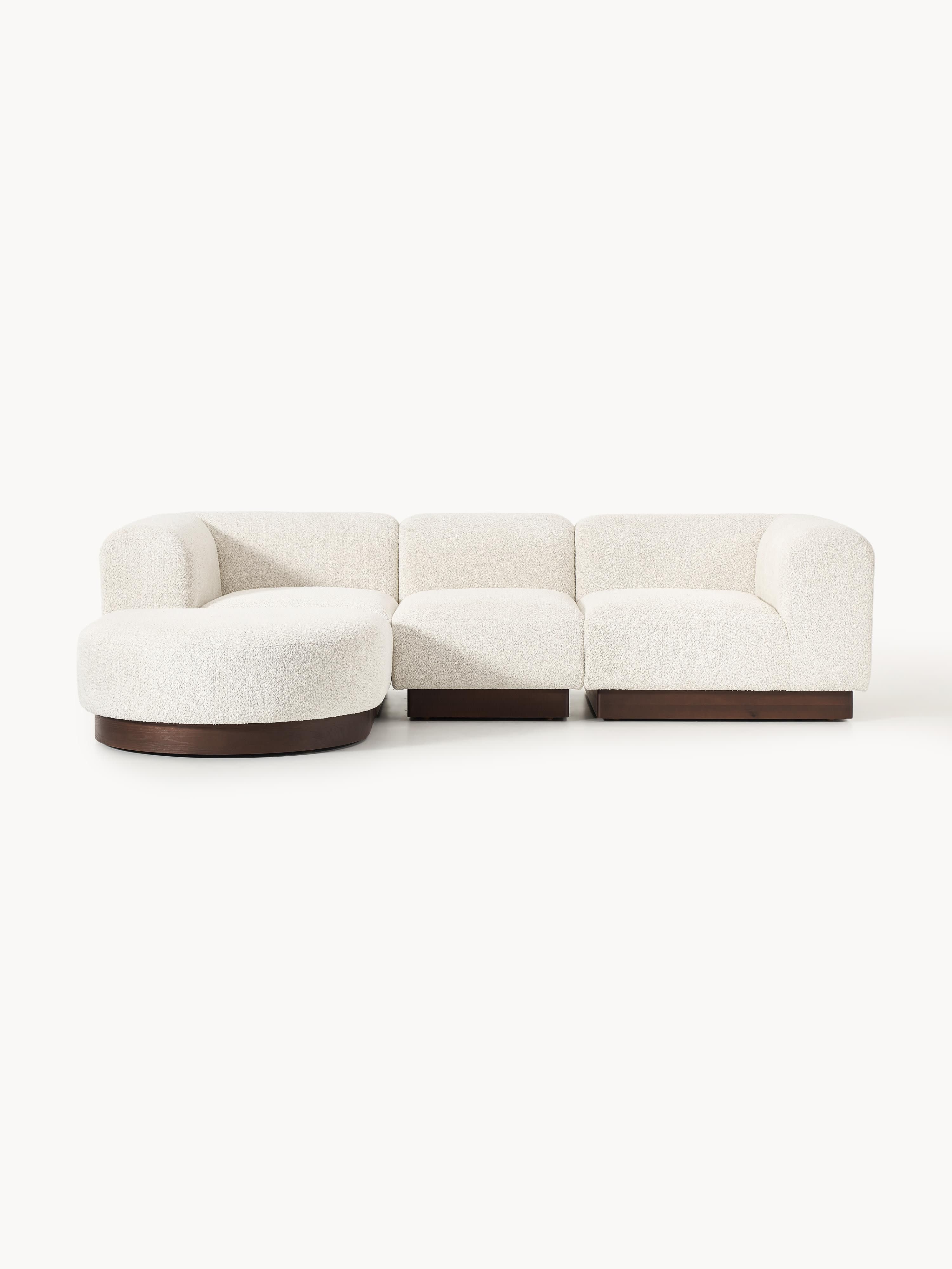 Modulares Sofa Natalie (3-Sitzer) aus Teddy-Bouclé mit Hocker (links/rechts)