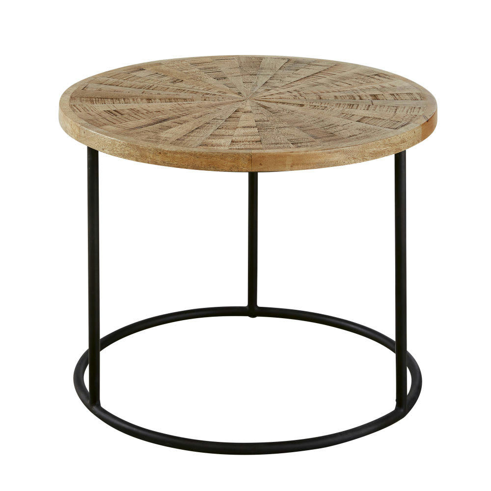 IMPANA - Bout de canapé industrielle en bois de manguier et métal noir