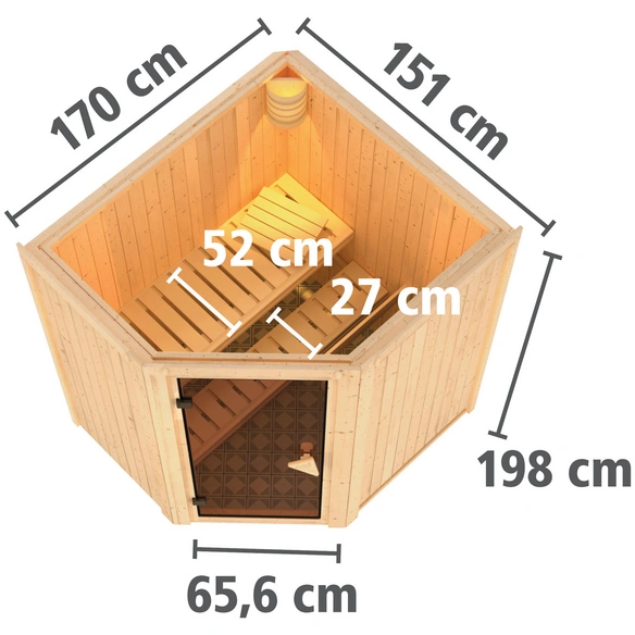 Sauna »Narva«, inkl. 9 kW Saunaofen mit integrierter Steuerung, für 3 Personen