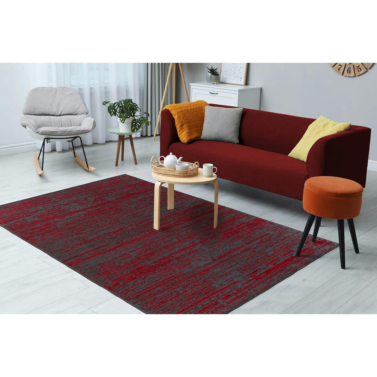 VIALEK - Tapis de salon en polyester rouge 160x230 cm