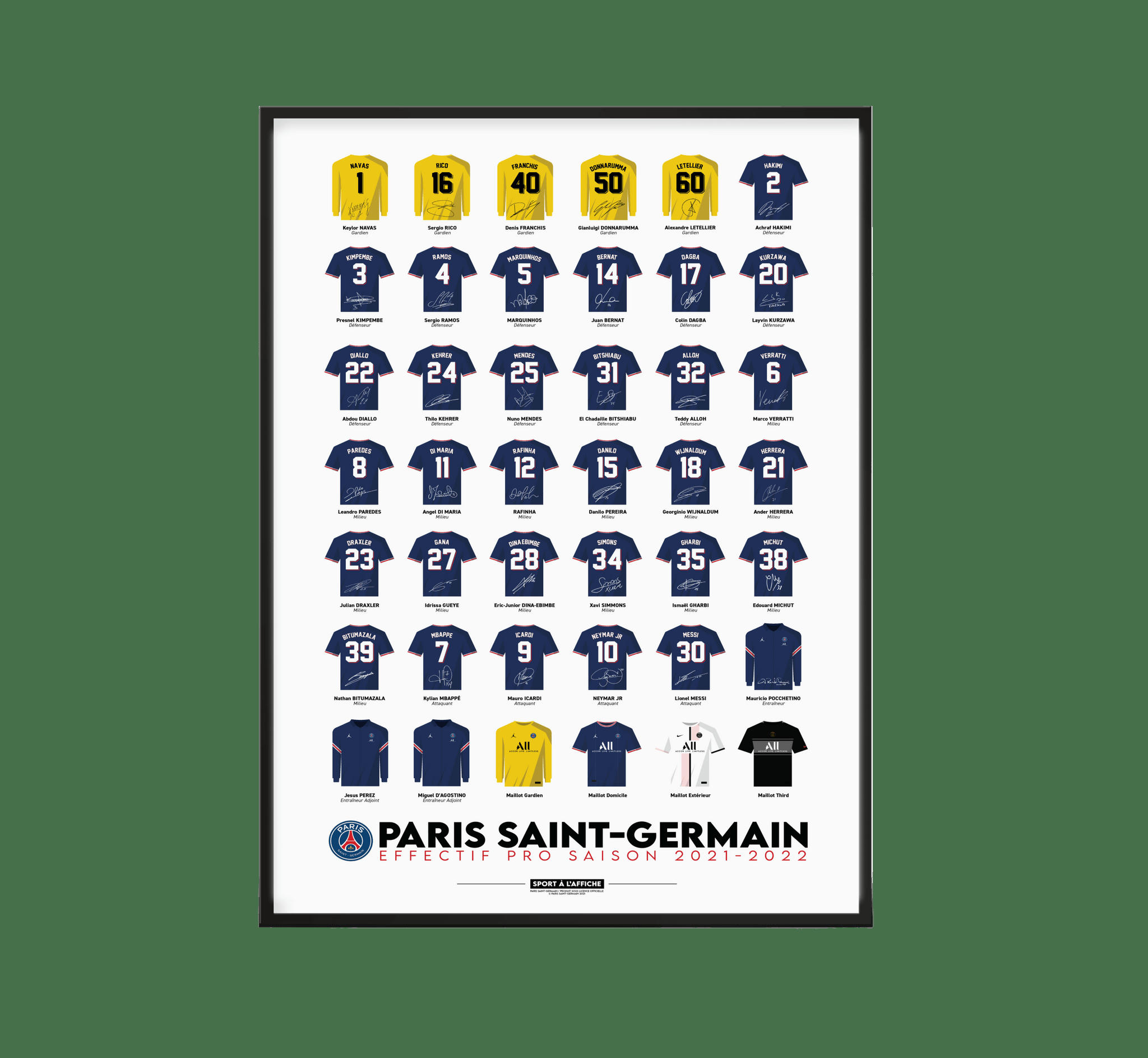 PSG - Affiche Football PSG - Effectif 2021/2022 40 x 60 cm