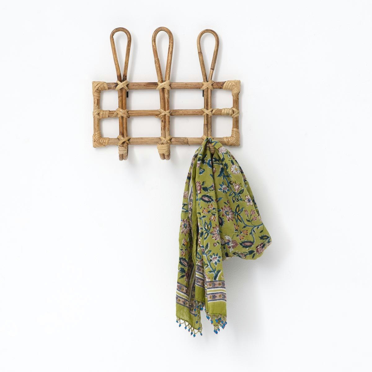 - Patère vintage 3 crochets en rotin